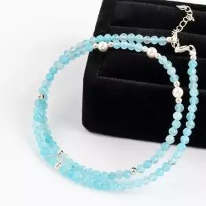 [신상오픈런]비즈목걸이 하늘색 동남아 휴양룩 은볼 반투명 (29987622)