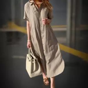 [신상오픈런]여성 여름 린넨 카라넥 버튼 롱 원피스 허리끈 스타일 (38631760)