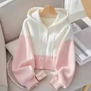 비욘드라이프J CUJ 러블리 파스텔 배색 후드 니트 가디건