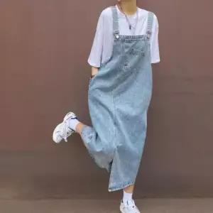 [신상오픈런]여성 캐주얼 면혼합 사선 포켓 멜빵 청 롱 드레스 (38631754)