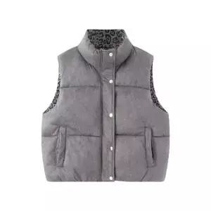 빈티지 여사친 호피 양면 패딩조끼 사랑스러운 다운 조끼 OOTD1