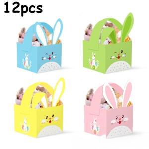 12개의 행복한 부활절 선물 바구니, 토끼, 계란, 암탉, 파티 및 불규칙한 모양의 상자를 위한  3차원 손잡