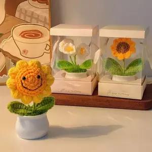 해바라기 손 뜨개 화분 꽃 인형 해바라기 2color 손뜨개 니트 코바늘