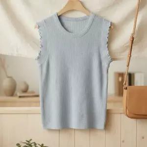 [하프클럽/]여성 스웨터 암홀 골지 프릴 슬림 U넥 탑