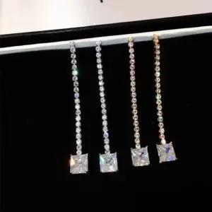 골드귀걸이 귀걸이선물 큐빅귀걸이 스퀘어 다이아 귀걸이 화이트