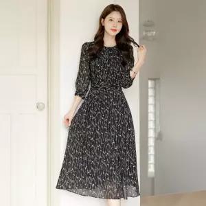 [시크라인] (~XXL까지) 나유룸 라운드넥 플라워 쉬폰 원피스 봄 가을 하객룩 오피스룩 모임룩 격식룩 빅사이즈