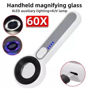 호환  60배 확대경 LED 조명 핸드헬드 보석 루페 확대경 조명 독서 수리용