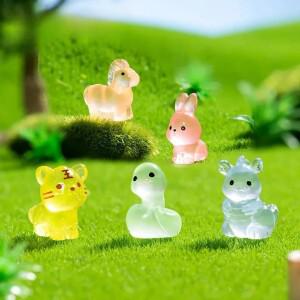 12/24/48pcs 귀여운 마우스 황소 호랑이 밤 글로우 빛나는 12 조디악 수지 인형 데스크탑 자동차 장식 작