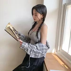 [옷자락]여자 내추럴 데일리 루즈핏 박스 포켓 체크 셔츠