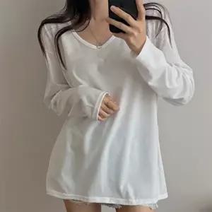 [옷자락]여자 레이어드티 브이넥 옆트임 무지 기본긴팔 티셔츠