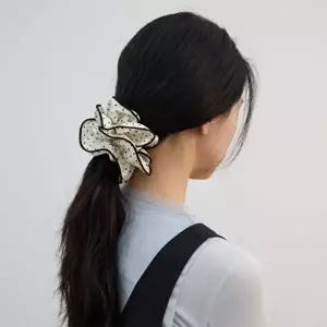 [옷자락]여자 데일리 땡땡이 도트슈슈 스크런치 배색줄 머리끈