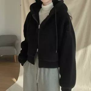 [옷자락]여성용 양털 후드 크롭 자켓 데일리 뽀글이