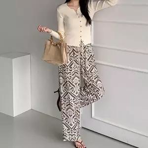 [옷자락]여자 해외여행 휴양지룩 봄여름 찰랑핏 밴딩 통 바지