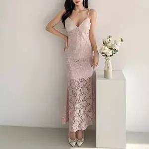 [옷자락]여자 파티룩 플라워 레이스 머메이드 슬림핏 롱원피스