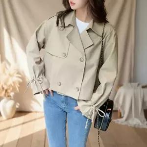 [옷자락]여성 폴리 크롭 더블버튼 루즈핏 트렌치자켓