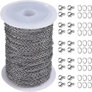 LiQunSweet 10m(32.81피트) 304 스테인리스 스틸 케이블 체인 점프 링 및 발찌 장신구 제작을 위한 랍스터