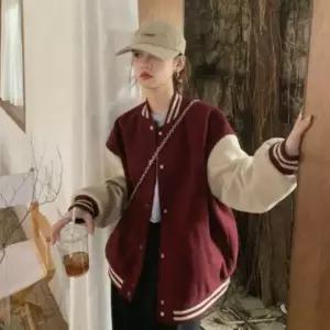 여성 오버사이즈 캐주얼 기모 배색 일상 야구 점퍼