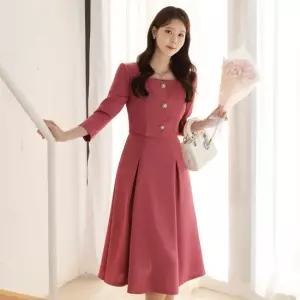 XXL까지) 부노아 자켓 레이어드 사이드포켓 원피스 봄 가을 하객룩 오피스룩 모임룩 격식룩 빅사이즈