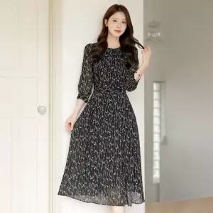 XXL까지) 나유룸 라운드넥 플라워 쉬폰 원피스 봄 가을 하객룩 오피스룩 모임룩 격식룩 빅사이즈