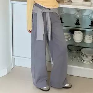 핫핑 [밑단스냅단추/투웨이] 저스틴 하이웨스트 밑단 스냅 코튼 와이드팬츠 (25~36)