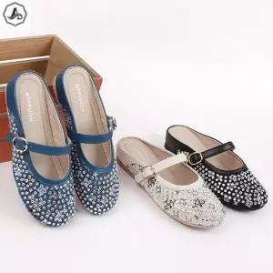 [애슬릿] 메리제인 뮬 스트랩 큐빅 블로퍼 발편한 속굽