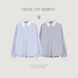 핫핑 [LOVB] L-1462 오버핏 배색 스트라이프 핀턱 긴팔셔츠