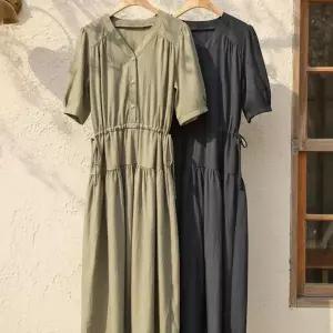 [하프클럽/]여자 폴리나일론 쿨링 캉캉 V넥 잔주름 원피스