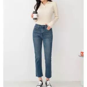 여성 하이웨스트 밑단커팅 워싱청바지 팬츠 (8531123A)