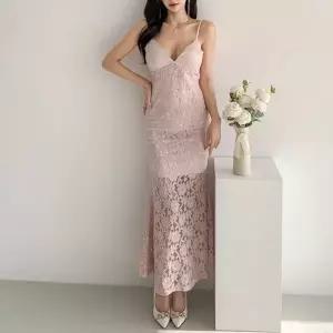 [옷자락]여자 파티룩 플라워 레이스 머메이드 슬림핏 롱원피스