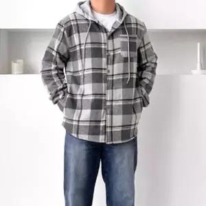 [옷자락]남녀 공용 데일리 캐주얼 체크 기모 후드 티셔츠