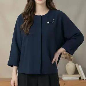 [다잇템] 여성 짧은 카라없는 쁘띠 망토 재킷 브로치포인트