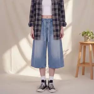 [옷자락]남녀용 봄여름 샌드워싱 밴딩 버뮤다 데님팬츠