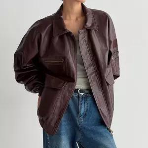 [신상오픈런]여자 빈티지 가죽재킷 오버핏 카라넥 투웨이 커플 자켓 (42357533)