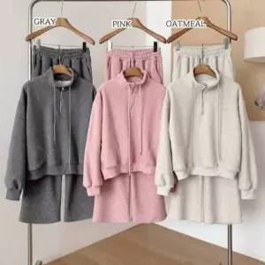 여성 부드러운 기모 반지퍼 트레이닝 세트