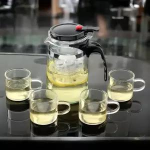 내열유리 드롭형 티팟+4인 찻잔세트 티메이커
