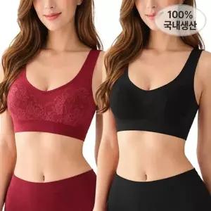 1+1 2종SET 노와이어 국내생산 코튼 노패드 홑겹 레이스 브라렛 데...