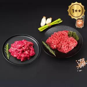 [롯데백화점]자연맛남 1++등급(7이상) 투뿔 한우 600g (국거리200g2팩/다짐육200g1팩)