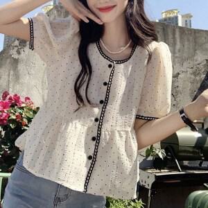 마이클로젯 MC0126 도트무늬 퍼프소매 블라우스