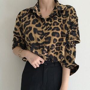 마이클로젯 MC0116 레오파드 오버핏 쉬폰 블라우스