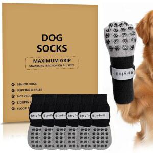 STRYFULL 발을 미끄럼 강아지 소형 중형 위한 XL 방지하는 사이즈 대형견을 트랙션 것을 양면 양말 컨트롤 견목 바닥용 6개 그립 방지 양말 보호 장치