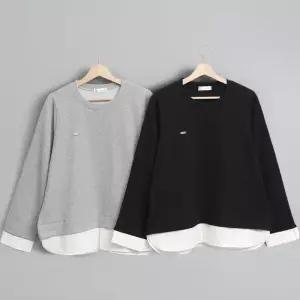 [신상오픈런]여성 빅사이즈 배색 루즈핏 레이어드 펜던트 티셔츠 (41564443)