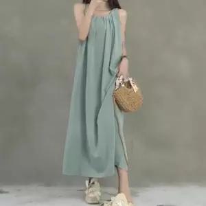 [신상오픈런]여성 링클 여리핏 셔링 홀터넥 백트임 긴 원피스 나시 (38541366)