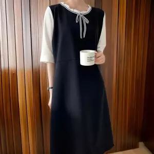 [신상오픈런]여성 하객용 빅사이즈 리본 프릴 라운드 넓은 소매 긴 원피스 (32776834)