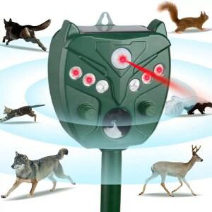 초강력 태양광 충전 초음파야생 동물 멧돼지 새 토끼 등 해충 퇴치기, 5가지 모드 적외선 LED
