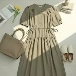 [다잇템] 여성 폴리 바스락 V넥 잔주름 SS 원피스_24682245_588872