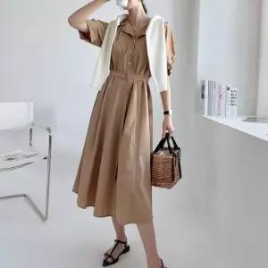 [신상오픈런]햅번 트렌치 에이라인 플레어 퍼프반팔 벨티드원피스 (31983885)