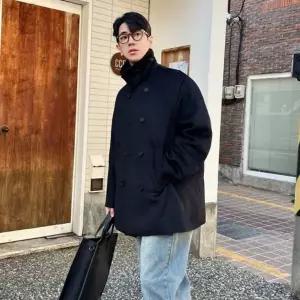 남자 더블 코트 울 오버핏 겨울 하프 반코트