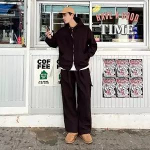 기획 남자 오버핏 후드집업 와이드팬츠 셋업 기모 코듀로이 커플룩