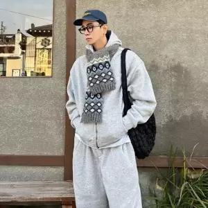 남자 겨울 오버핏 회색 후드 집업 무지 투웨이 기모 트레이닝셋업