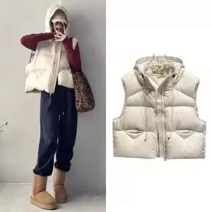 여성용 화이트 오리털 다운 트 조끼 패딩